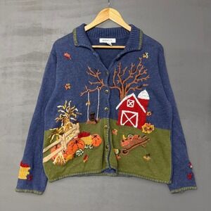 Vintage Arriviste Knit Women's Fall Harvest Barn Retro Cardigan Sweater Medium